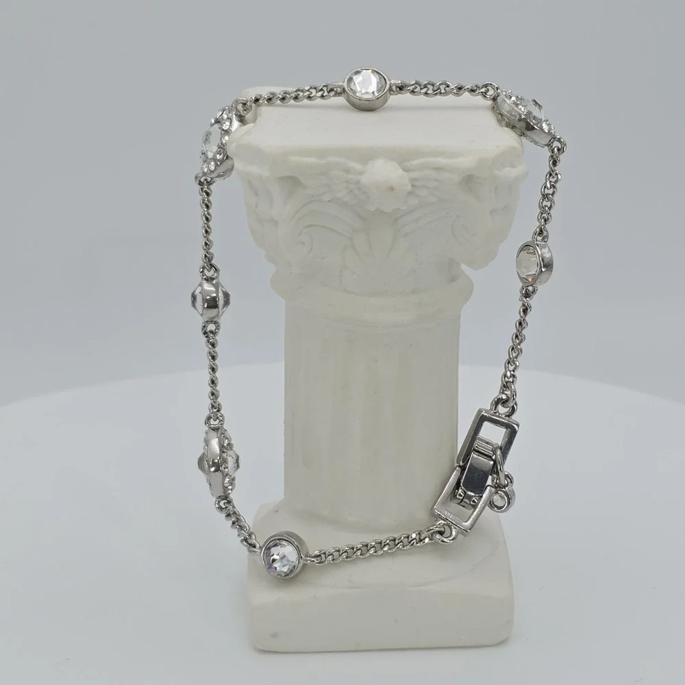 New! GIVENCHY‎ Station Bracelet SWAROVSKI Crystals Clear Silver Plate 6.75